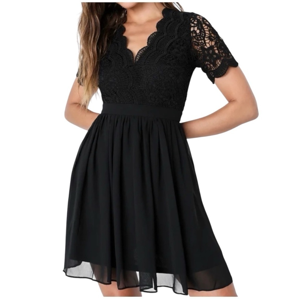 NWT Lulus Black Lace Skater Dress Size XS – Cocktail, Prom, Evening - Picture 4 of 16